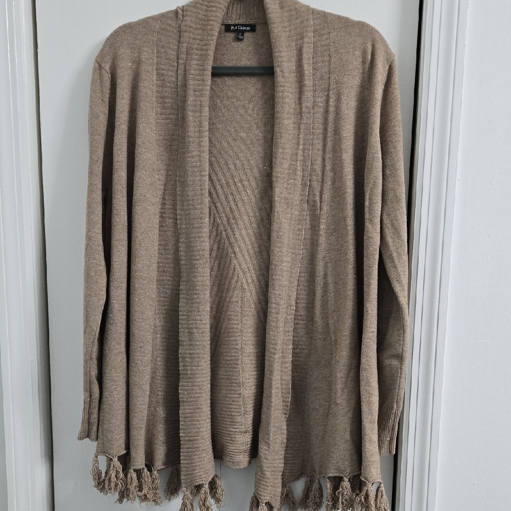 Pink Clover Beige Cardigan with Tassels